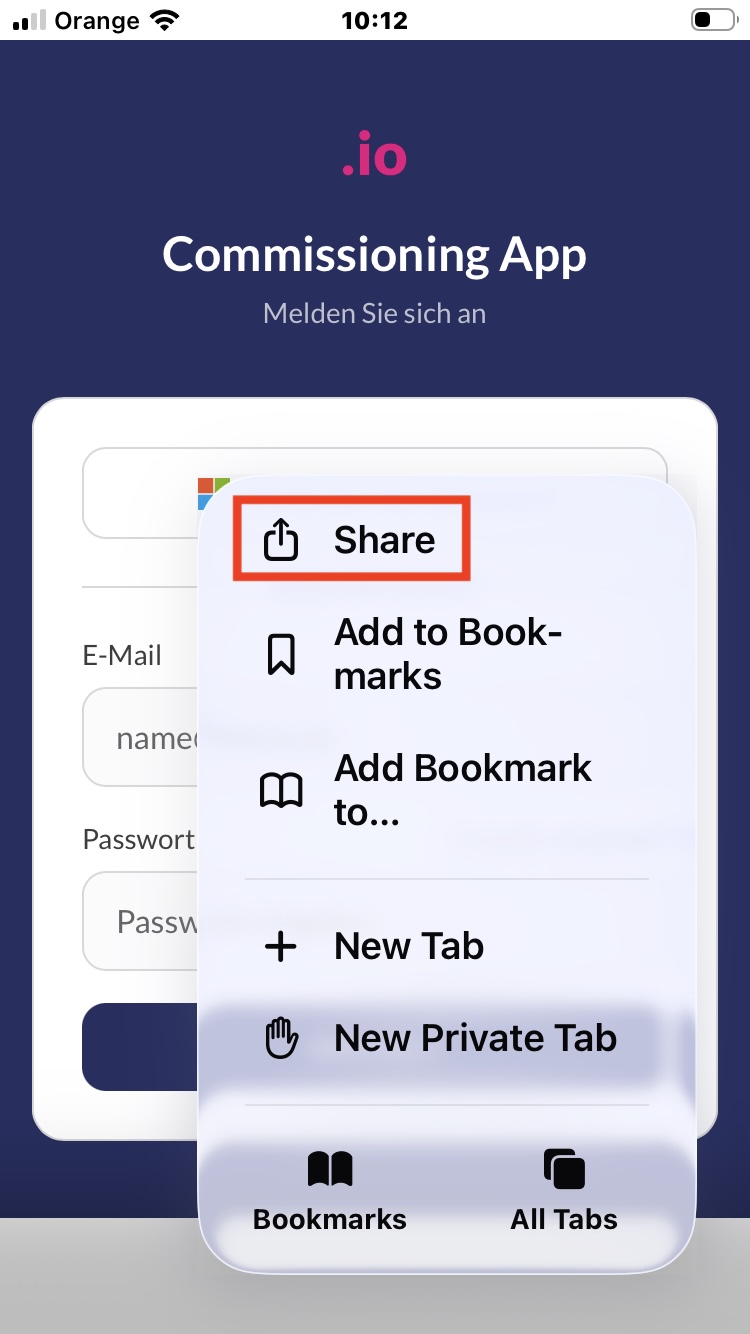 Safari Teilen-Menü öffnen